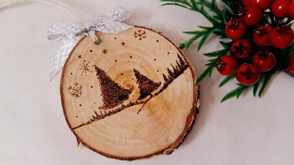 Handmade Christmas Tree Ornament Snowflake / Wooden Christmas Tree Ornaments / Birch Ornaments / Hand Lettered / Woodburned Christmas Tree Ornaments